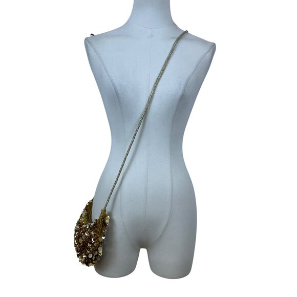 Unbranded Women’s Gold Sequin Beads With Rope Strap Evening Crossbody Bag - Picture 10 of 13